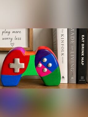 Hand Painted Ceramic Video Game Controller Decor • Unique Gamer Shelf Art